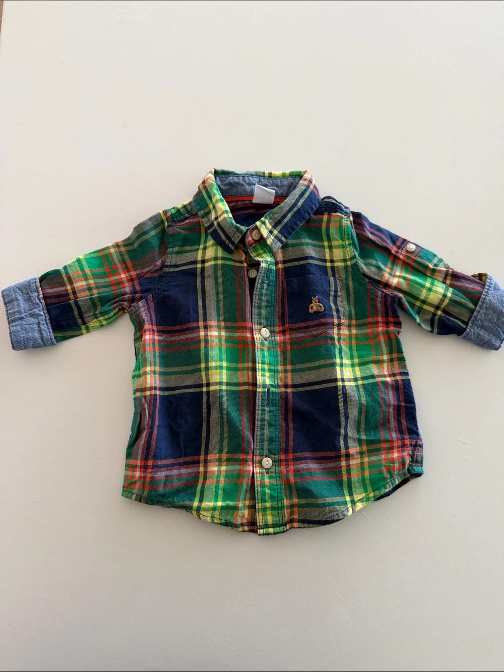 Baby GAP Plaid Button-Down Shirt - Green, Navy & Yellow 6-12 months